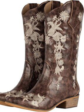 SheSole Women's Brown Western Cowboy Boots Square Toe Mid Calf Cowgirl Boots